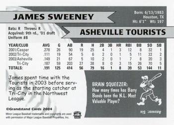 2004 Grandstand Asheville Tourists #NNO James Sweeney Back