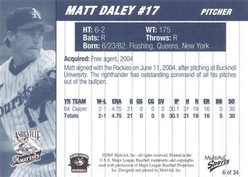 2005 MultiAd Asheville Tourists #6 Matt Daley Back