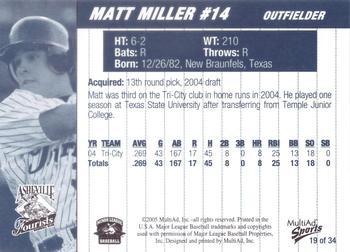 2005 MultiAd Asheville Tourists #19 Matt Miller Back