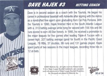 2005 MultiAd Asheville Tourists #30 Dave Hajek Back