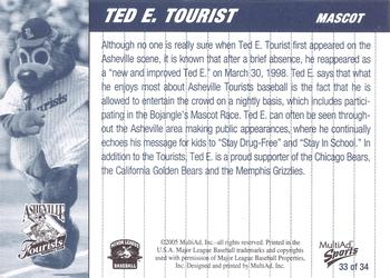 2005 MultiAd Asheville Tourists #33 Ted E. Tourist Back