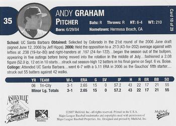 2007 MultiAd Asheville Tourists #10 Andy Graham Back
