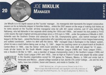 2007 MultiAd Asheville Tourists #19 Joe Mikulik Back