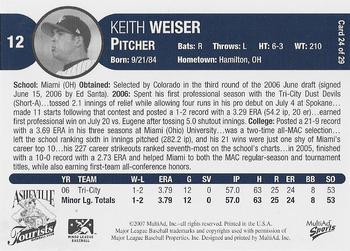 2007 MultiAd Asheville Tourists #27 Keith Weiser Back