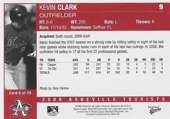 2008 MultiAd Asheville Tourists #6 Kevin Clark Back