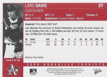 2008 MultiAd Asheville Tourists #8 Lars Davis Back