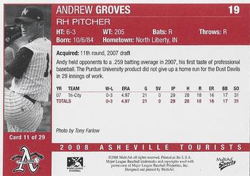 2008 MultiAd Asheville Tourists #12 Andrew Groves Back