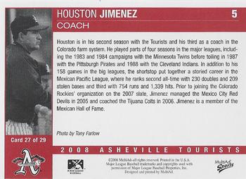 2008 MultiAd Asheville Tourists #14 Houston Jimenez Back