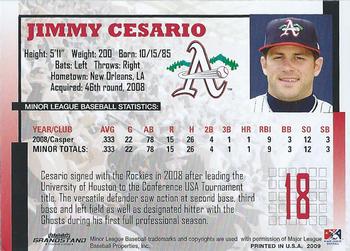 2009 Grandstand Asheville Tourists #NNO Jimmy Cesario Back
