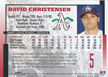 2009 Grandstand Asheville Tourists #NNO David Christensen Back
