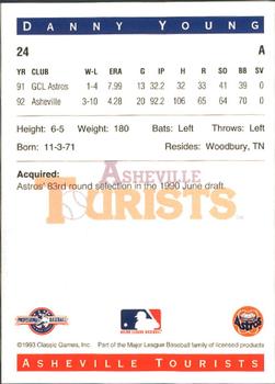 1993 Classic Best Asheville Tourists #24 Danny Young Back