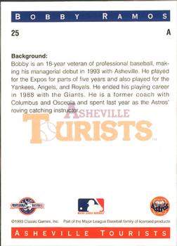 1993 Classic Best Asheville Tourists #25 Bobby Ramos Back