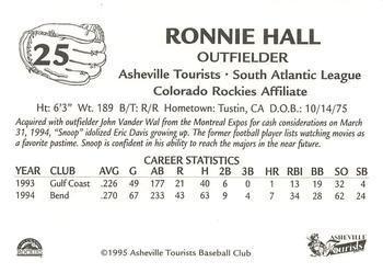 1995 Asheville Tourists #NNO Ronnie Hall Back