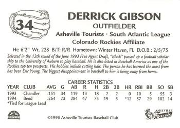 1995 Asheville Tourists #NNO Derrick Gibson Back