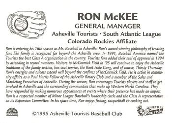 1995 Asheville Tourists #NNO Ron McKee Back