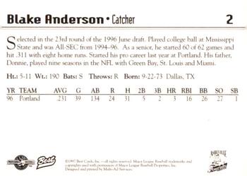1997 Best Asheville Tourists #2 Blake Anderson Back