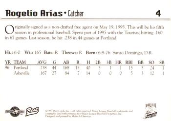 1997 Best Asheville Tourists #4 Rogelio Arias Back