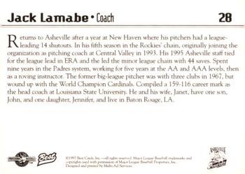 1997 Best Asheville Tourists #28 Jack Lamabe Back