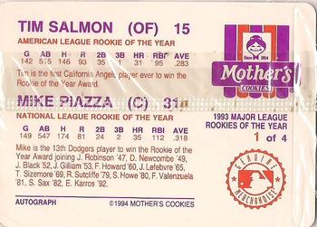 1994 Mother's Cookies Mike Piazza and Tim Salmon #1 Tim Salmon / Mike Piazza Back