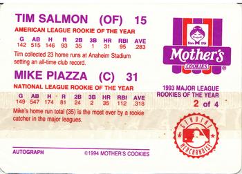 1994 Mother's Cookies Mike Piazza and Tim Salmon #2 Tim Salmon / Mike Piazza Back