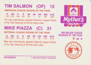 1994 Mother's Cookies Mike Piazza and Tim Salmon #4 Tim Salmon / Mike Piazza Back