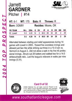 2004 MultiAd South Atlantic League Top Prospects #9 Jarrett Gardner Back