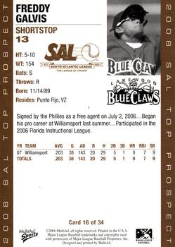 2008 MultiAd South Atlantic League Top Prospects #16 Freddy Galvis Back