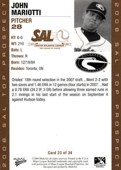 2008 MultiAd South Atlantic League Top Prospects #23 John Mariotti Back