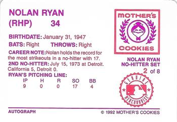 1992 Mother's Cookies Nolan Ryan 7 No-Hitters #2 Nolan Ryan Back