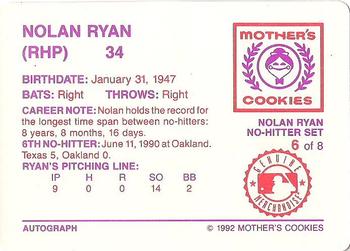 1992 Mother's Cookies Nolan Ryan 7 No-Hitters #6 Nolan Ryan Back