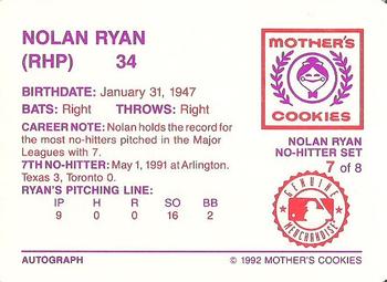 1992 Mother's Cookies Nolan Ryan 7 No-Hitters #7 Nolan Ryan Back