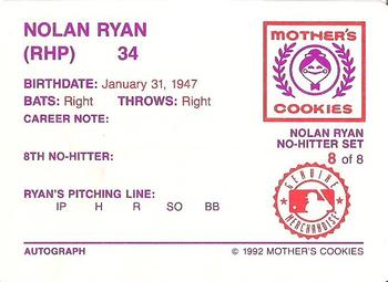 1992 Mother's Cookies Nolan Ryan 7 No-Hitters #8 Nolan Ryan Back