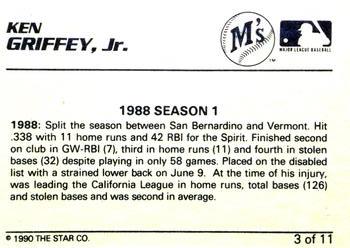 1990 Star Ken Griffey Jr. Yellow #3 Ken Griffey Jr. Back