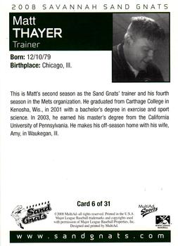 2008 MultiAd Savannah Sand Gnats #6 Matt Thayer Back