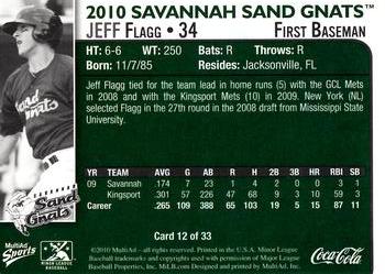 2010 MultiAd Savannah Sand Gnats #12 Jeff Flagg Back
