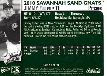 2010 MultiAd Savannah Sand Gnats #13 Jimmy Fuller Back
