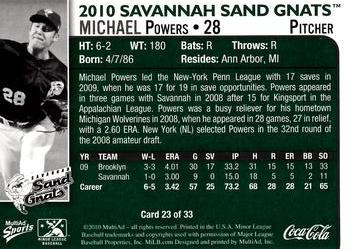 2010 MultiAd Savannah Sand Gnats #23 Michael Powers Back