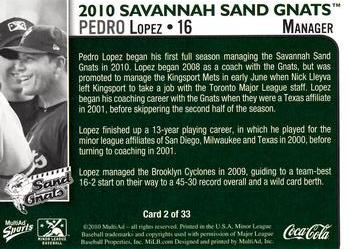 2010 MultiAd Savannah Sand Gnats #2 Pedro Lopez Back