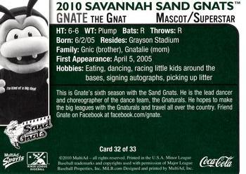 2010 MultiAd Savannah Sand Gnats #32 Gnate the Gnat Back