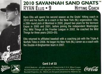 2010 MultiAd Savannah Sand Gnats #3 Ryan Ellis Back
