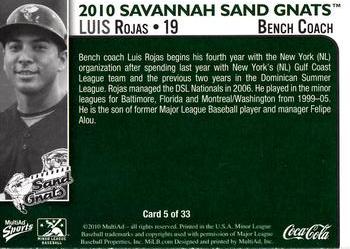2010 MultiAd Savannah Sand Gnats #5 Luis Rojas Back