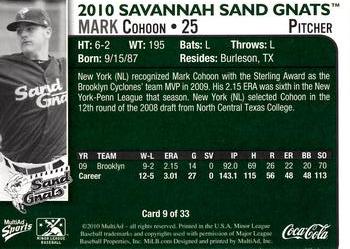 2010 MultiAd Savannah Sand Gnats #9 Mark Cohoon Back
