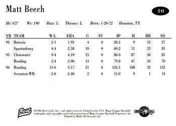 1996 Best AA All-Stars #10 Matt Beech Back