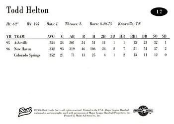 1996 Best AA All-Stars #17 Todd Helton Back