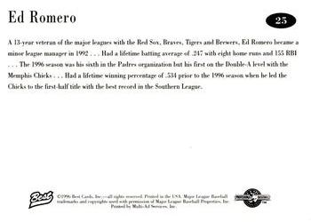 1996 Best AA All-Stars #25 Ed Romero Back