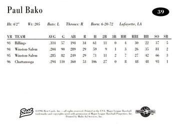 1996 Best AA All-Stars #39 Paul Bako Back