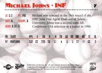 1998 Multi-Ad Asheville Tourists #7 Michael Johns Back