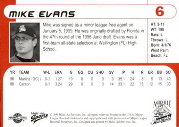 1999 Multi-Ad Asheville Tourists #6 Mike Evans Back