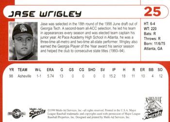 1999 Multi-Ad Asheville Tourists #25 Jase Wrigley Back