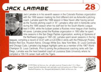 1999 Multi-Ad Asheville Tourists #28 Jack Lamabe Back